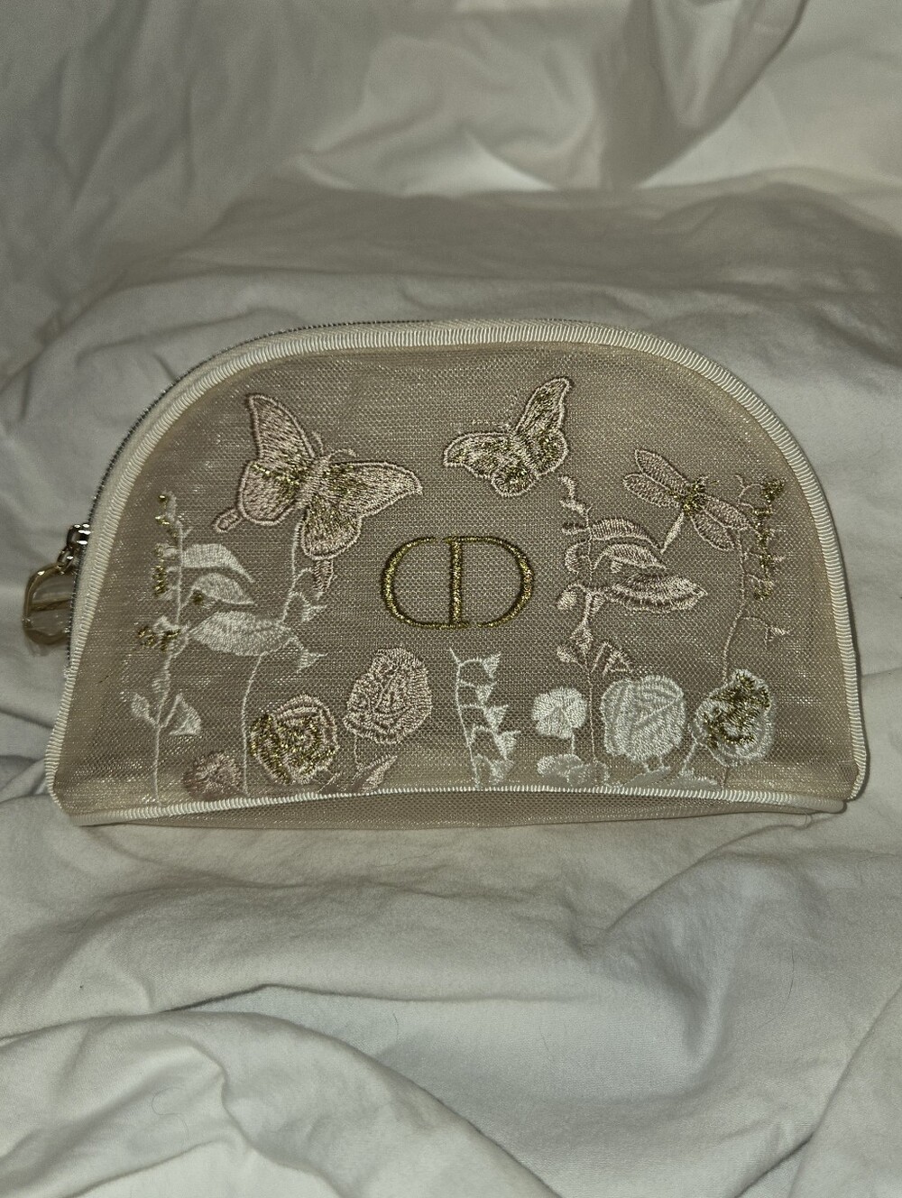 Dior Beige Embroidered Floral & Butterfly Cosmetic Pouch